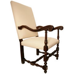 French Louis XIII Period Solid Walnut Armchair