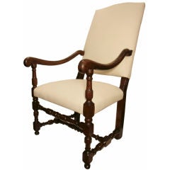 French Louis XIV Period Solid Walnut Armchair