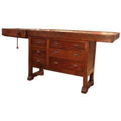 Antique French Solid Cherry Wood and Chestnut Work Bench