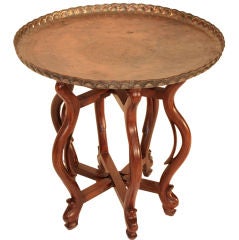 Antique Chinese Hand Carved Walnut and Copper Coffee Table