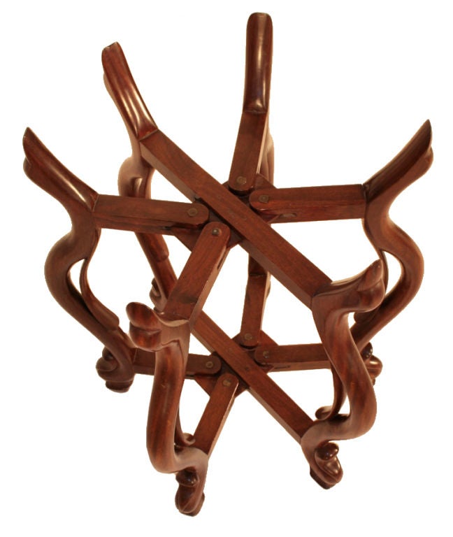 Chinese Hand Carved Walnut and Copper Coffee Table