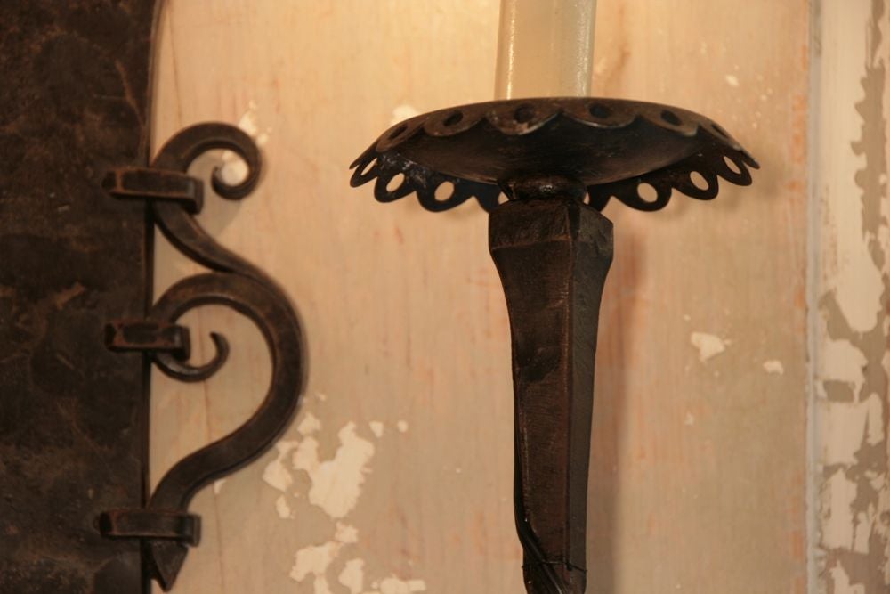 Pair of French Antique Forged Iron Sconces at 1stdibs