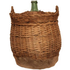 Antique French Glass Wine Bottle Wrapped in Wicker