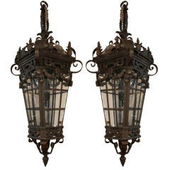 Pair of French Antique Forged Iron Lanterns