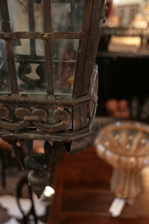 20th Century Pair of French Antique Forged Iron Lanterns
