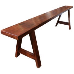 French Antique Solid Walnut Farm Bench