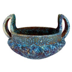 ITALIAN MID CENTURY BLUE VOLCANIC GLAZED PLANTER