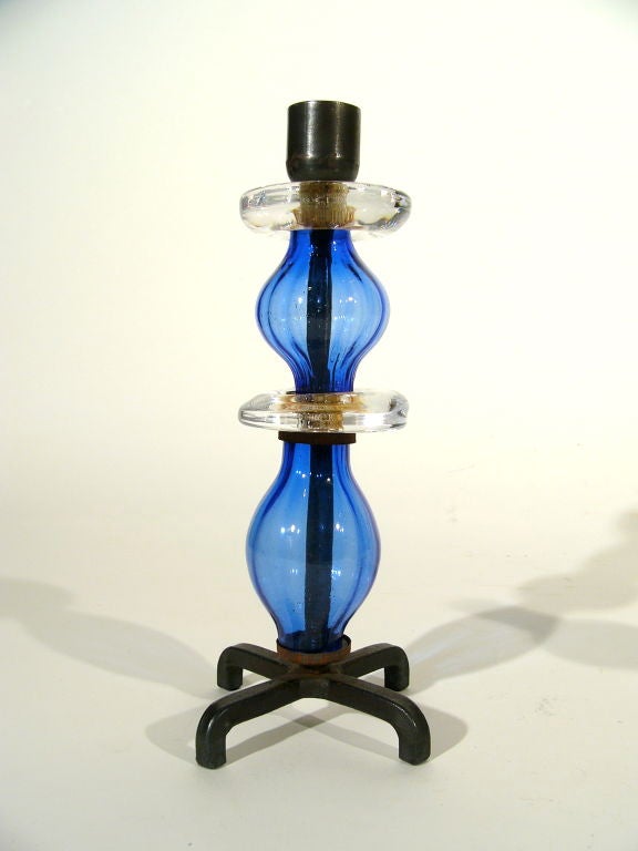 PAIR OF SWEDISH 1960'S GLASS & IRON CANDLESTICKS by Erik Hoglund
