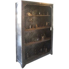 Antique Industrial Wire Mesh Front Book Shelf, France, circa 1920