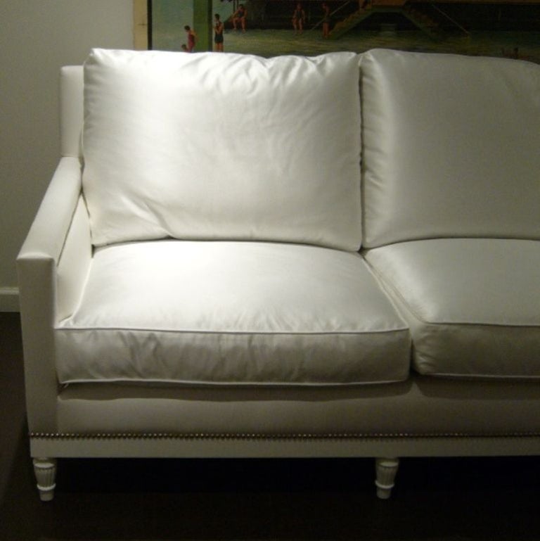 White Satin and Nailhead Sofa For Sale at 1stDibs white nailhead sofa