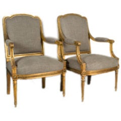 Antique Pair of French Gilded Armchairs