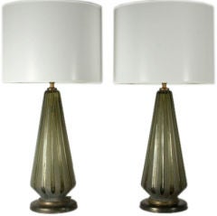 Pair of Italian Green Glass Lamps