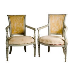Pair of Grey Painted Antique French Fauteuils 11