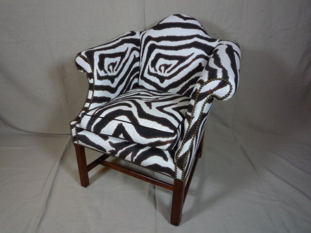 A Pair of Zebra Design Custom Rolled Arm Club Chairs