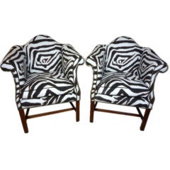 A Pair of Zebra Design Custom Rolled Arm Club Chairs