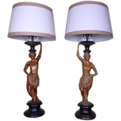 Pair of Carved and Painted Neoclassical Style Lamps