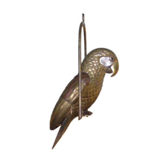 Large Brass and Copper Parrot on Hoop in the Style of Bustamante