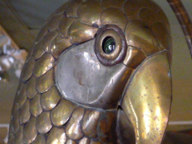 Large Brass and Copper Parrot on Hoop in the Style of Bustamante 1