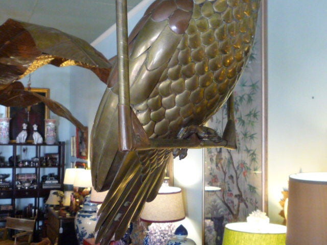 Large Brass and Copper Parrot on Hoop in the Style of Bustamante 2