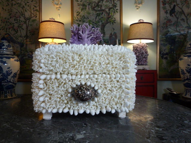 A Lace Coral Box with Purple Coral Finial