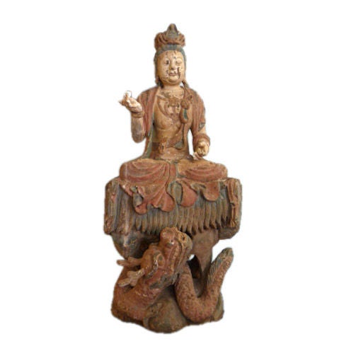 Carved and Painted Kwan Yin or Buddha Figure