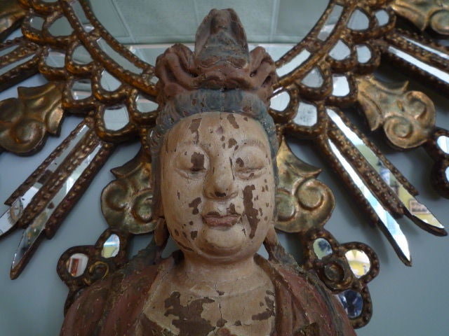 Chinese Carved and Painted Kwan Yin or Buddha Figure