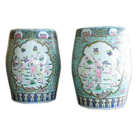 Pair of Famille Rose Garden Seats