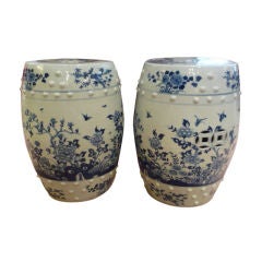 Vintage A Pair of Chinese Export Blue and White Porcelain Garden Seats