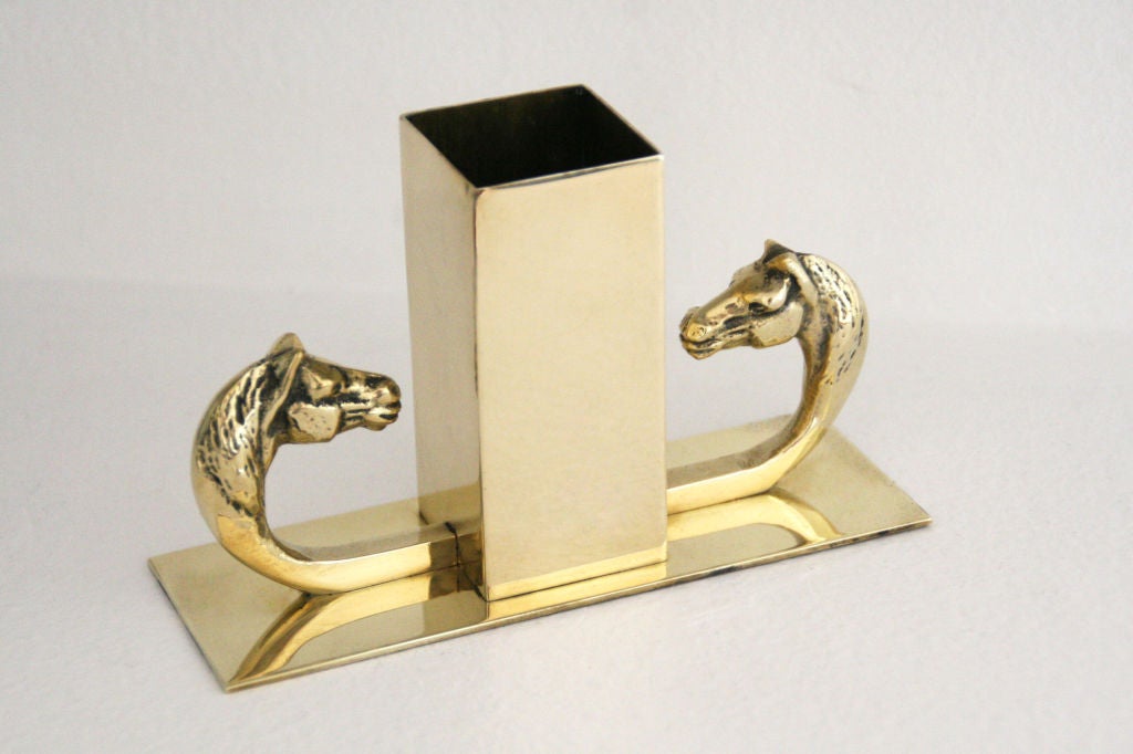 Brass horse head pen holder, designed by Hermes Paris, c. 1950's.