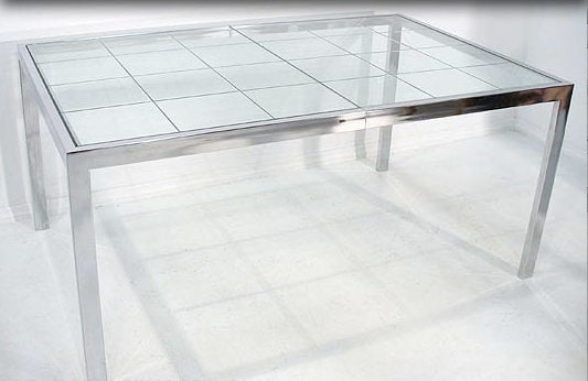 American Chrome Extendable Glass Dining Table, after Pierre cardin For Sale