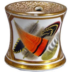 Vintage A Flight and Barr Worcester Porcelain Feather Decorated Inkwell