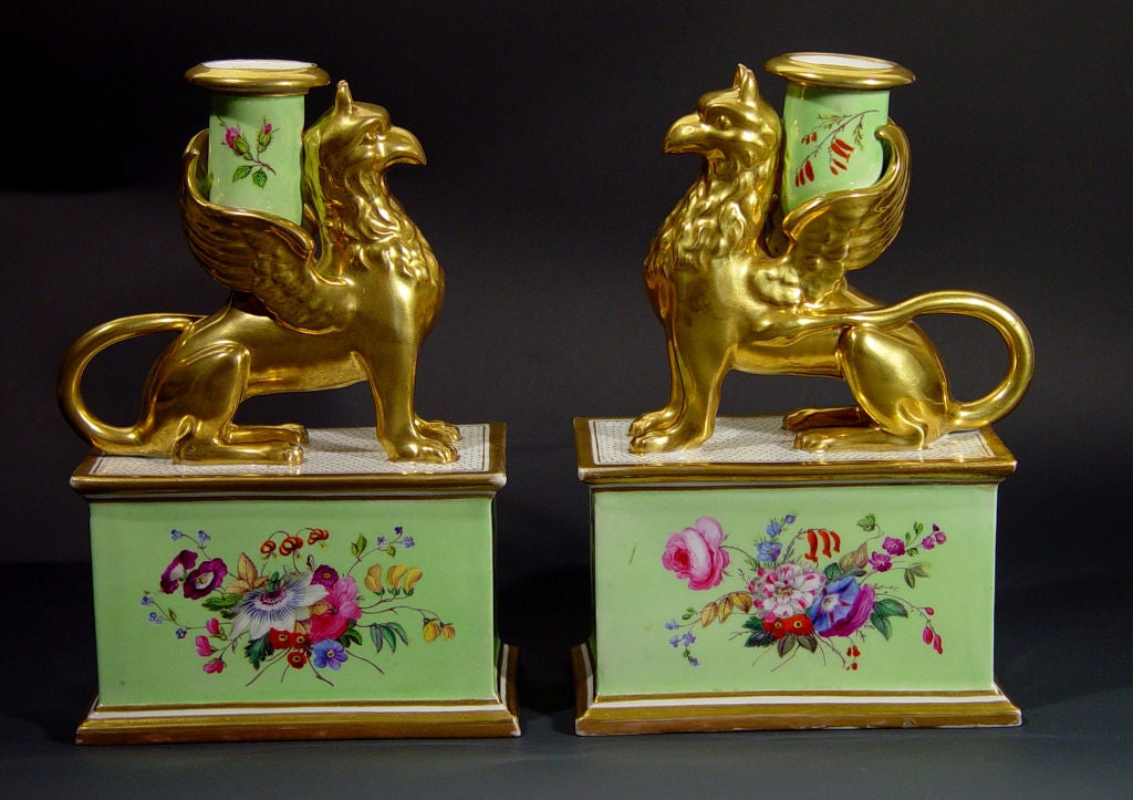 A Pair of Worcester Porcelain Griffin Candlesticks 2