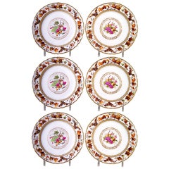 A Set of Six Derby Porcelain Plates Decorated with Fruit.