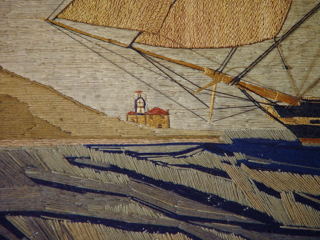 19th Century A Large British Sailor's Woolwork (woolie) Picture of the Ship