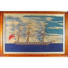 A Large British Sailor's Woolwork Picture (woolie) of A Ship.