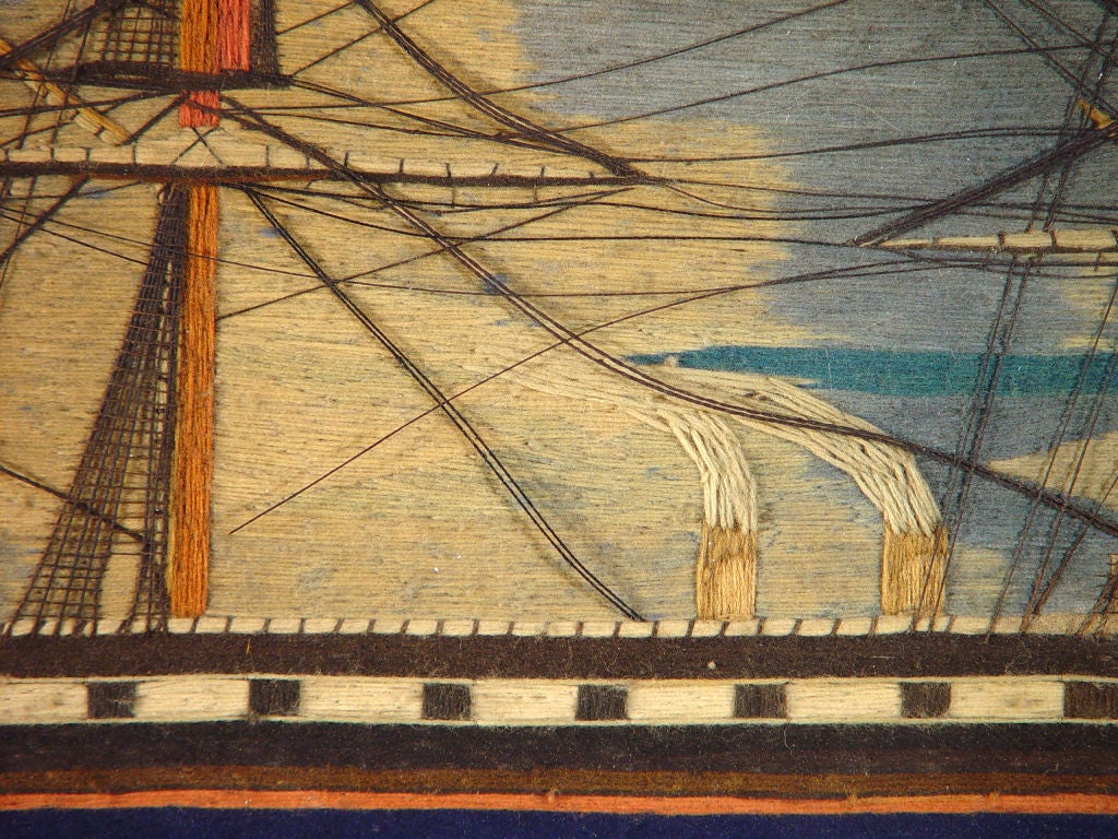 A Large British Sailor's Woolwork Picture (woolie) of A Ship.
