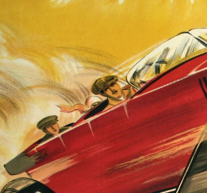 This stone lithograph Art Deco poster from the 1920s by Pierre Depas is advertising the French car company, Renault.