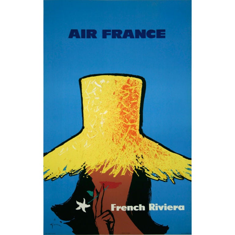 Air France-French Riviera, stone lithograph poster by Rene Gruau