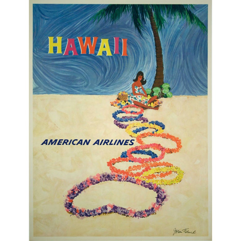 Hawaii American Airlines, lithograph poster, USA, 1960s