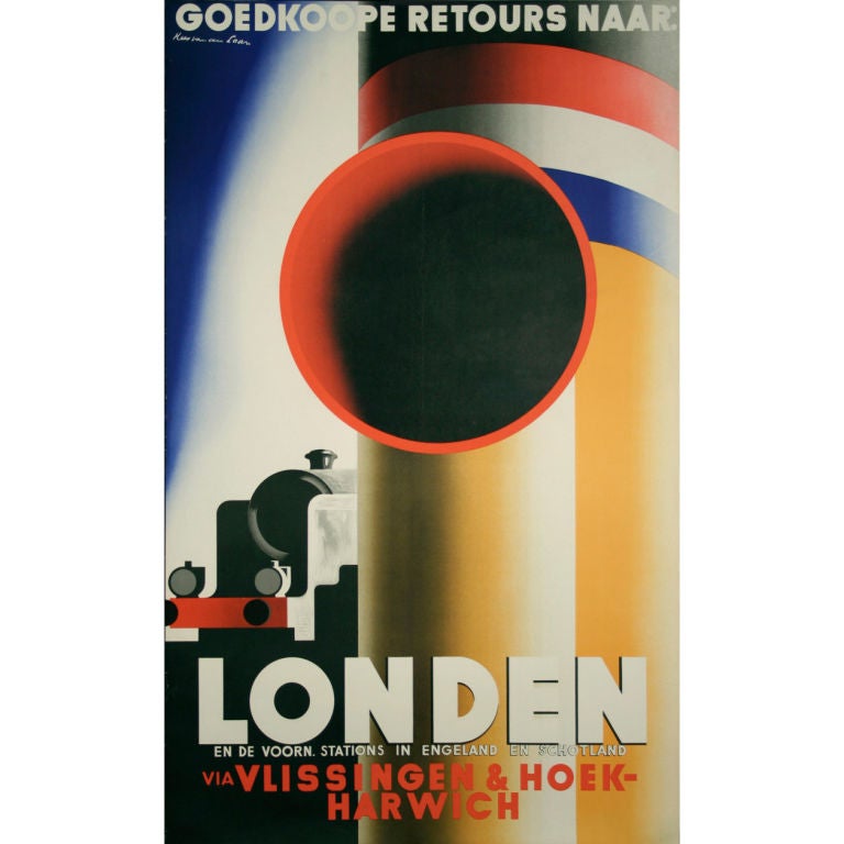 Original Dutch Art Deco Period Train Poster by Van Der Laan