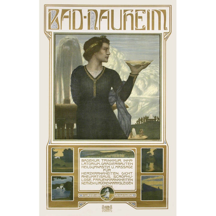 German Secessionist Period Travel Poster by Johann Cissarz, circa 1904 For Sale