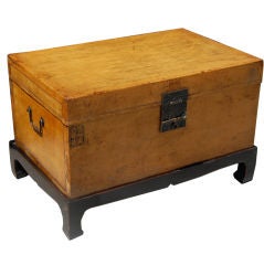 Golden Colored Pigskin Leather Trunk with Stand