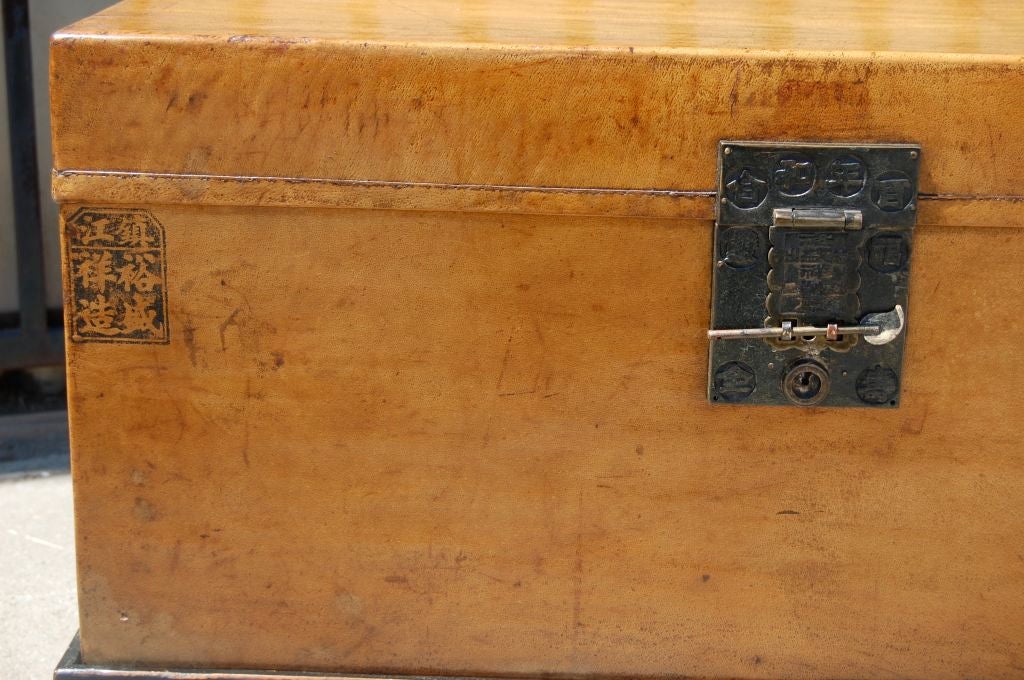 Golden Colored Pigskin Leather Trunk with Stand