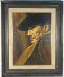 Vintage Mid Century Portrait of Man in Black Hat