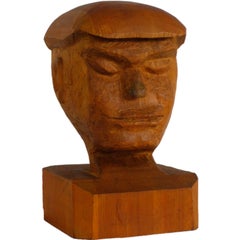 Early 20th Century Wood Bust with Hat