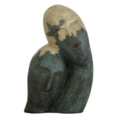 Mid Century Ceramic Sculpture of Two Heads