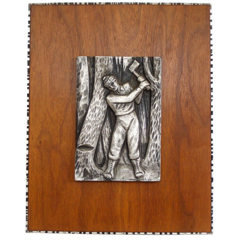 Ariel Bruce Neilson Metal Relief of Lumberjack
