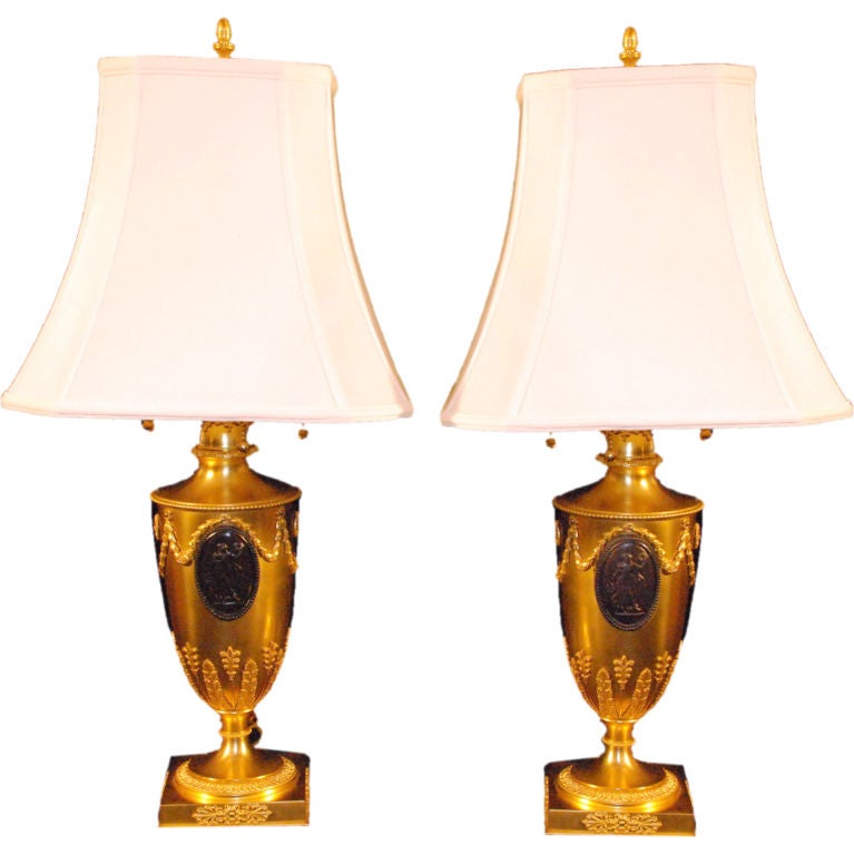 Antique French Neo Classical Bronze Dore Lamps