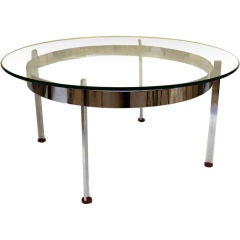 Round Glass Coffee Table with Chrome Base