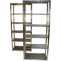 Vintage Pair of Polished Brass Framed 'Bamboo' Shelves